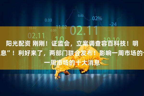 阳光配资 刚刚！证监会，立案调查容百科技！明日，“降息”！利好来了，两部门联合发布！影响一周市场的十大消息